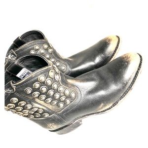 FRYE Distressed Studded Ankle Boots